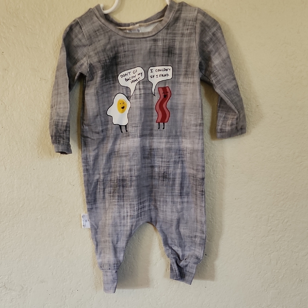 Plaid Gray Kids One Piece with Egg and Bacon Design